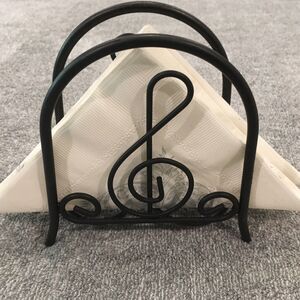 Vintage 1980’s Treble Clef Napkin Holder Musical Black Iron Metal Music